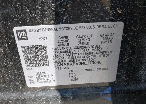 2022 Chevrolet Equinox Fwd Lt from USA, damaged, VIN 3GNAXKEV0NL173048